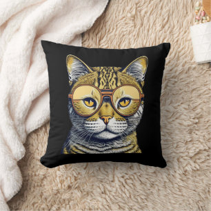 Coussin Chat Kitty Cool avec des Lunettes