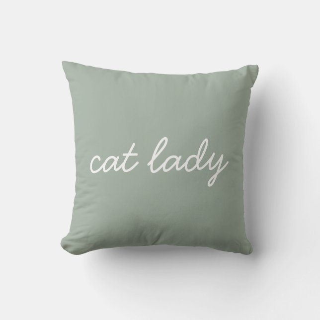 Coussin Chat Lady Simple Moderne Script Lettrant Sage Vert (Recto)