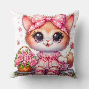 Coussin Chat mignon avec fleurs Enfants - Pépinière et Enf