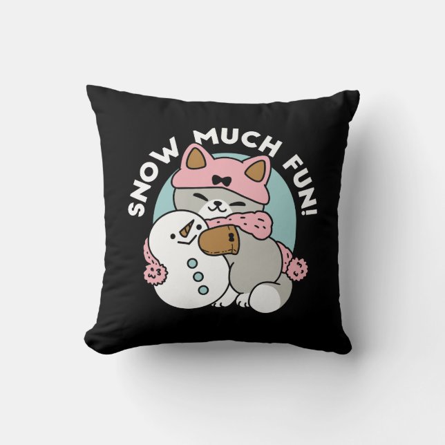 Coussin Chat mignon en Engin à neige avec Art Snowman (Recto)