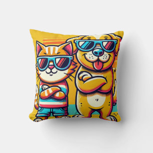 Coussin Chat mignon et chien en lunettes de soleil profita