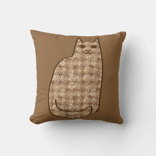 Coussin Chat moderne du milieu du siècle, beige et Brown c