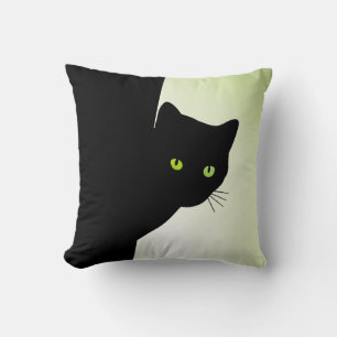 Coussin Chat noir à oreille verte