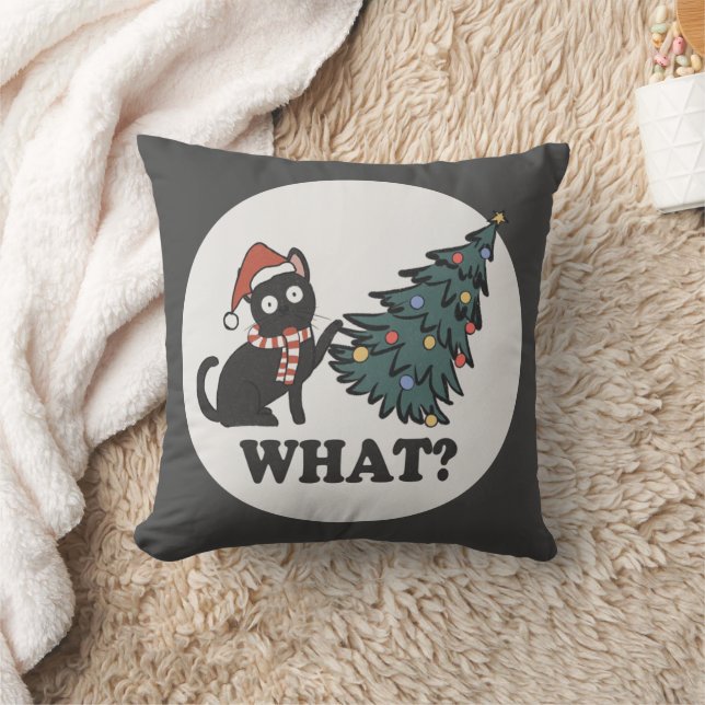 Coussin Chat Noir Arbre de Noël Santa Chapeau Amusant Quel (Couverture)