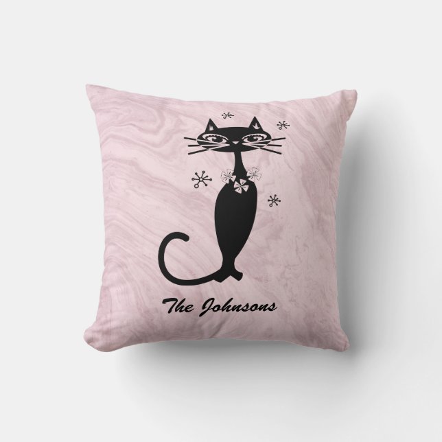Coussin Chat noir atomique rétro Jeu personnalisé PIllow (Recto)