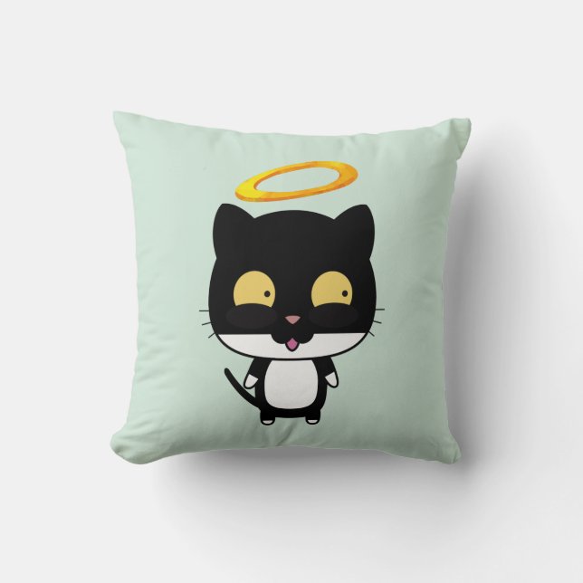 Coussin Chat Noir Avec Halo Doré Cute Angel (Recto)