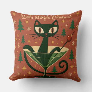 Coussin Chat noir de la mi-siècle Merry Martini Noël