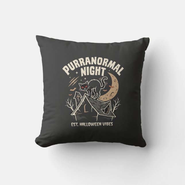 Coussin Chat Noir de Lune d'Halloween (2) (Recto)