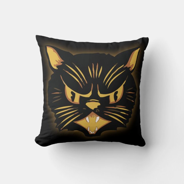 Coussin Chat noir Décor Halloween Éffrayant (Recto)
