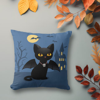 Coussin Chat noir d'Halloween Vampire avec des ailes