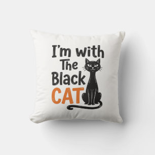 Coussin Chat noir drôle gravure vintage Halloween Design