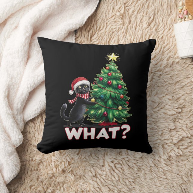 Coussin Chat noir drôle Quel arbre de Noël Noël Noël (Couverture)