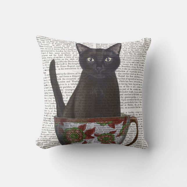 Coussin Chat noir en Teacup (Recto)