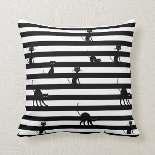 Coussin Chat noir et bandes blanches Halloween chic