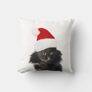 COUSSIN CHAT NOIR ET BLANC DE NOËL AVEC CASQUETTE SANTA CL