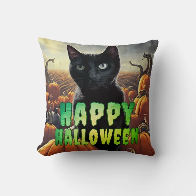 Coussin Chat noir et Citrouille (Recto)