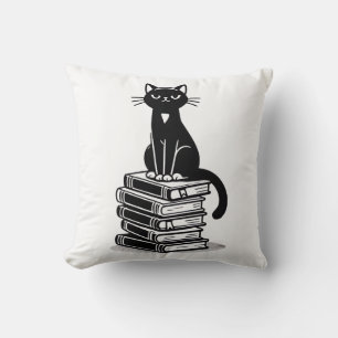 Coussin Chat noir et livres - Conception minimaliste