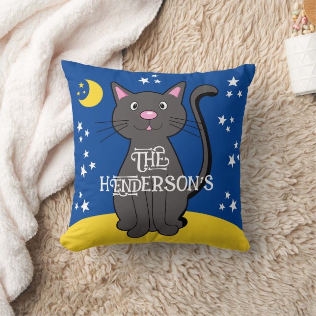 Coussin Chat Noir Étoiles d'Halloween Lune mignonne Enfant (Couverture)