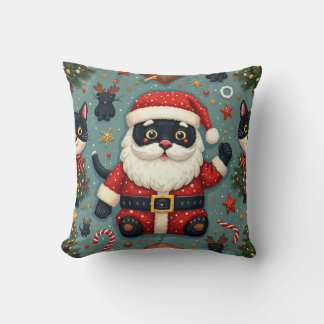 Coussin chat noir habillé en père Noël