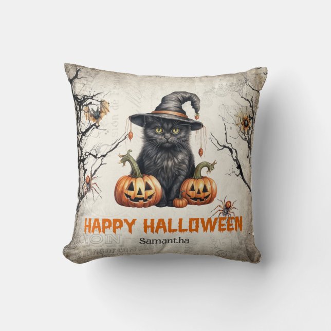 Coussin Chat noir Halloween classique tendance (Recto)