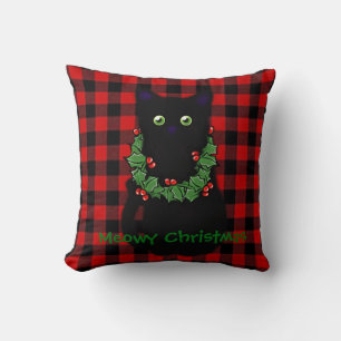 Coussin Chat noir Joyeux Noël miauleur Guirlande de ho