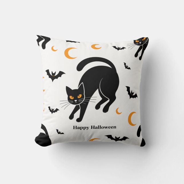 Coussin Chat noir mignon et chauve-souris Halloween Motif  (Recto)