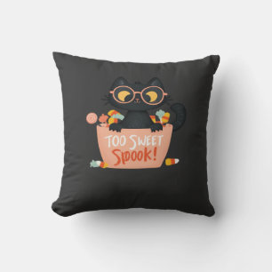 Coussin Chat noir mignon Halloween bonbons trop sucrés Spo