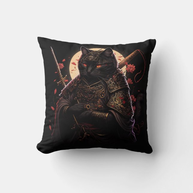 Coussin Chat noir Samurai (Recto)