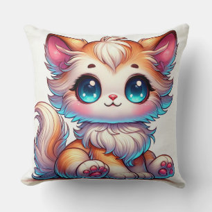 Coussin Chat orange mignon de dessin animé avec de grands 