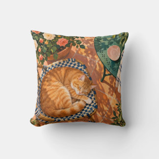 Coussin Chat orange tabby endormi Chaise de bistrot bleue