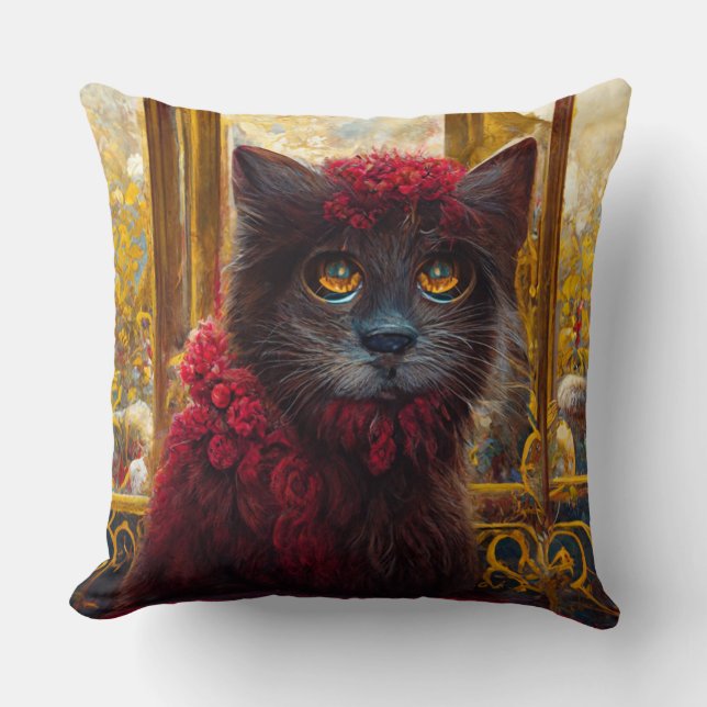 Coussin Chat Palace en Rouge Regal (Recto)