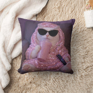 Coussin Chat paresseux glamour avec lunettes de soleil