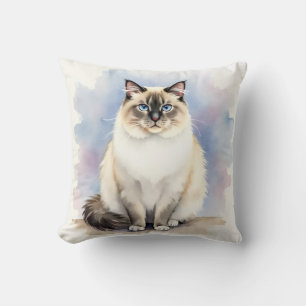 Coussin Chat Ragdoll Aquarelle Rêve Nuage Art