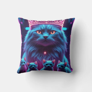Coussin Chat roi néon et chatons mignons