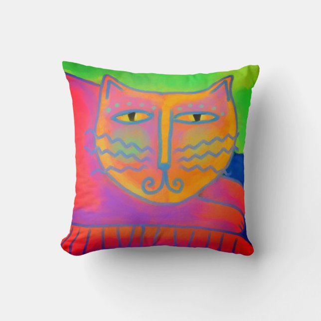 Coussin Chat rose chaud Art Abstrait (Recto)