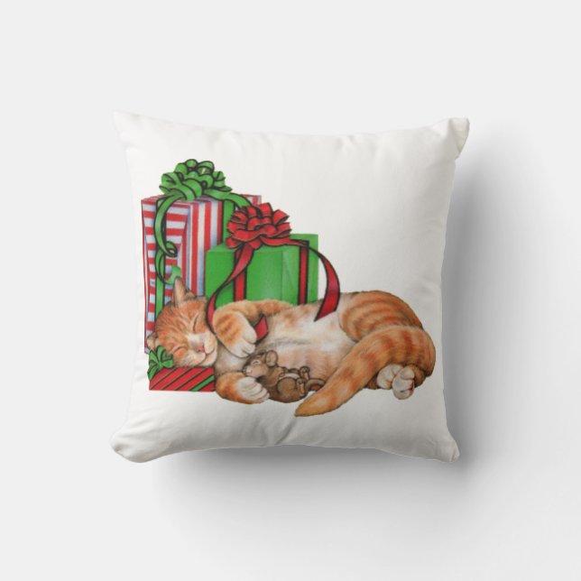 Coussin Chat, souris et cadeaux de Noël mignons (Recto)