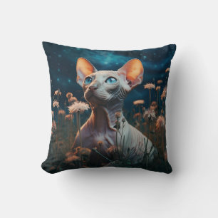 Coussin Chat Sphynx & Fleurs Vibrantes – Art Fantaisiste