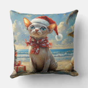 Coussin Chat Sphynx Noël Vintage Plage