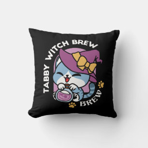 Coussin Chat Tabby Halloween – Chapeau de Sorcière & Art d