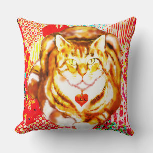 Coussin Chat Tigre Décor Rouge Fond