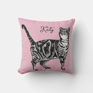 Coussin Chat Tigré Pastel Chats Filles Rose Rose Pâle Anim