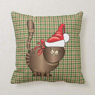 Coussin chat tigré père Noël