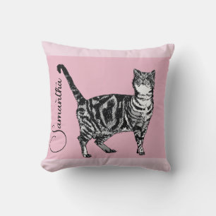 Coussin Chat tigré rose Filles Rose Noms Nurserie
