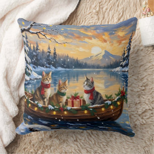 Coussin Chat Turc Angora Noël Bateau Fêtes