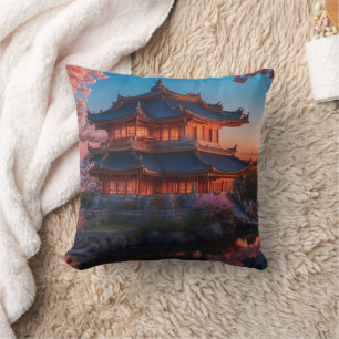 Coussin Château asiatique du Jardin Carré couché de soleil