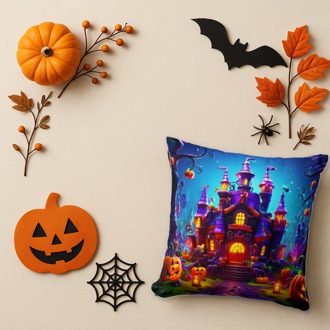 Coussin Château d'Halloween éffrayant - Citrouille et desi (Créateur téléchargé)