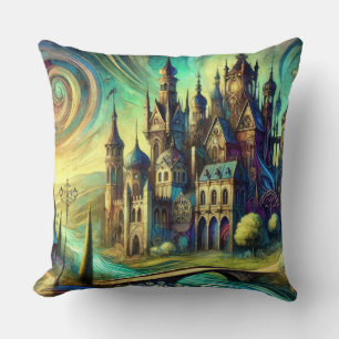 Coussin Château Fantastique avec Ciel Tourbillonnant et Ri