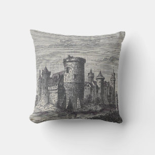 Coussin Château médiéval de Rouen   Noir et crème antique