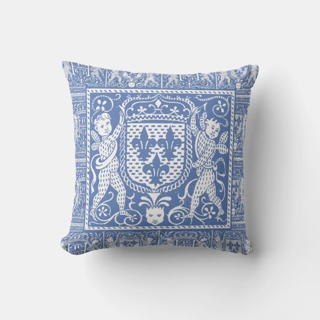 Coussin Château médiéval français Blue Fleur de Lys (Recto)