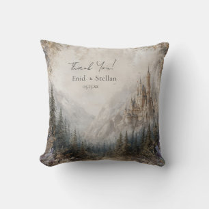 Coussin Château Romantique de Montagne à l'Aquarelle Éthér